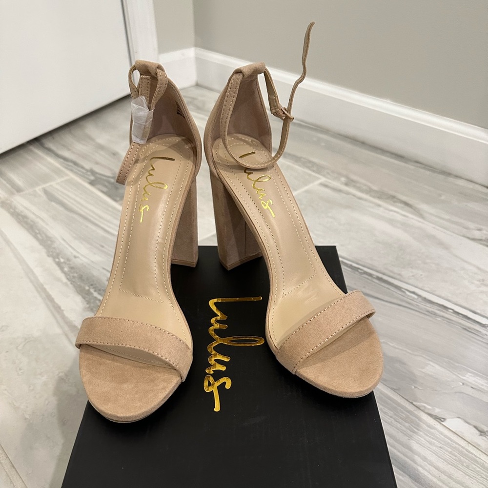 Lulu’s Taylor Natural Suede Ankle Strap Heels